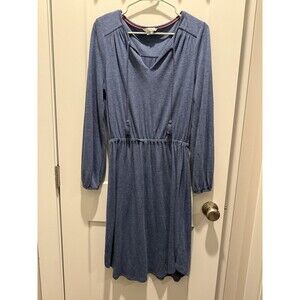 Boden Women’s Heather Blue Long Sleeve Jersey Dress Elastic Waist Knee Length 6L